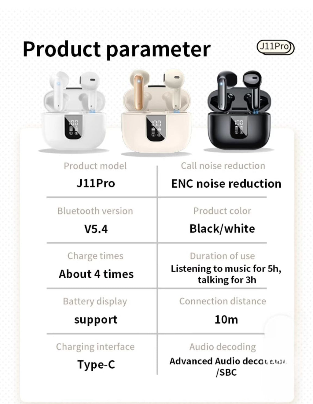 Digital Display TWS Bluetooth Earphones with Dual Microphone ENC, Low Latency, and Ultra-Long Battery Life for Music.