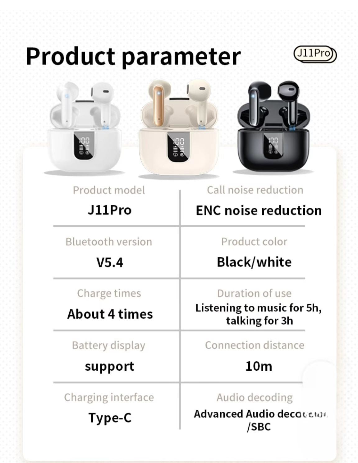 Digital Display TWS Bluetooth Earphones with Dual Microphone ENC, Low Latency, and Ultra-Long Battery Life for Music.
