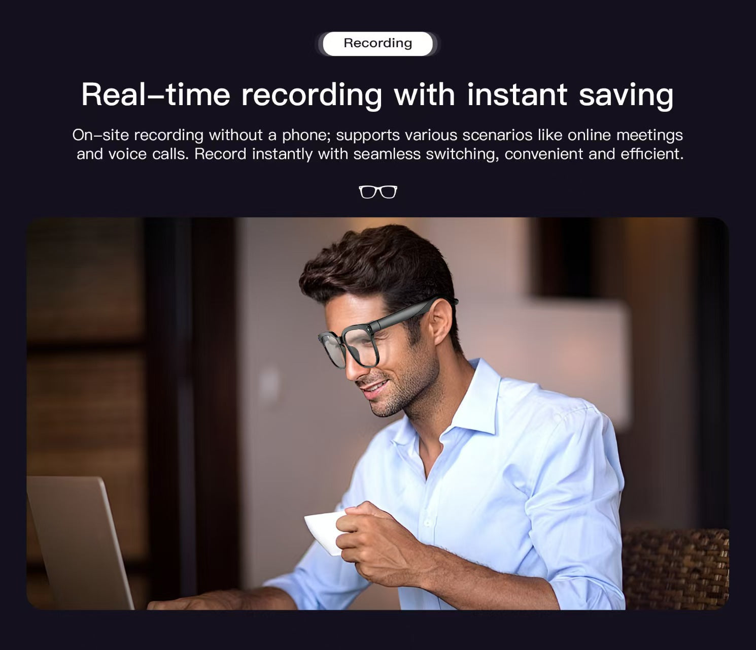 Smart Glasses with 8MP Photo/Video, Real-Time Translation, Bluetooth Calling & AI Assistant.