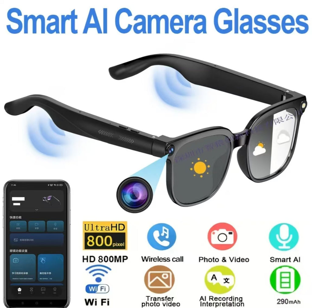 Smart Glasses with 8MP Photo/Video, Real-Time Translation, Bluetooth Calling & AI Assistant.