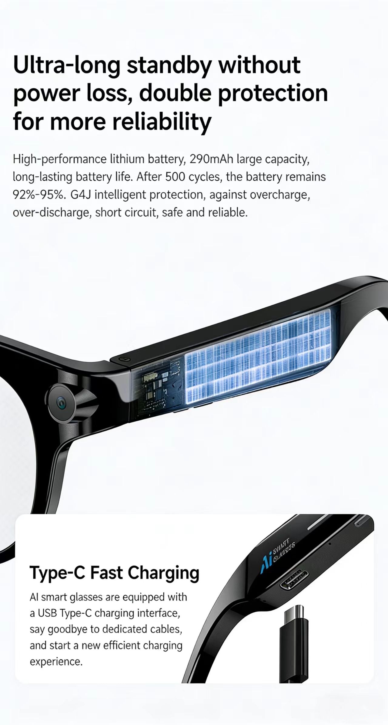 AI Smart Glasses 8MP Multifunctional HD Photo Capture Video Recording Object Recognition Call Function with Data Transmission, Model M89.