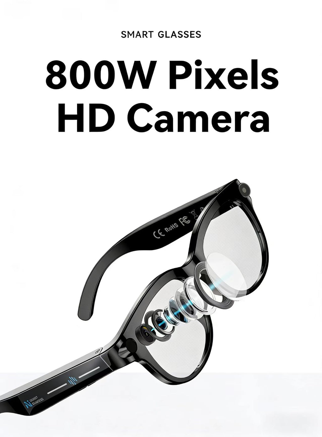 AI Smart Glasses 8MP Multifunctional HD Photo Capture Video Recording Object Recognition Call Function with Data Transmission, Model M89.