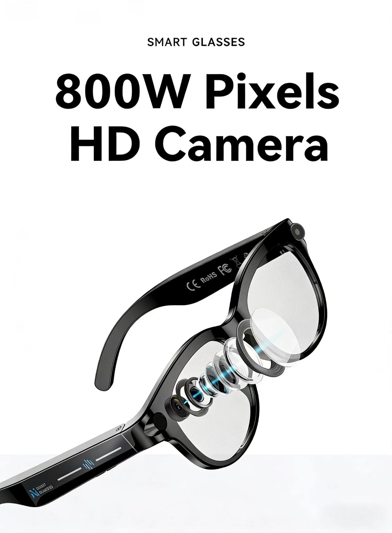 AI Smart Glasses 8MP Multifunctional HD Photo Capture Video Recording Object Recognition Call Function with Data Transmission, Model M89.