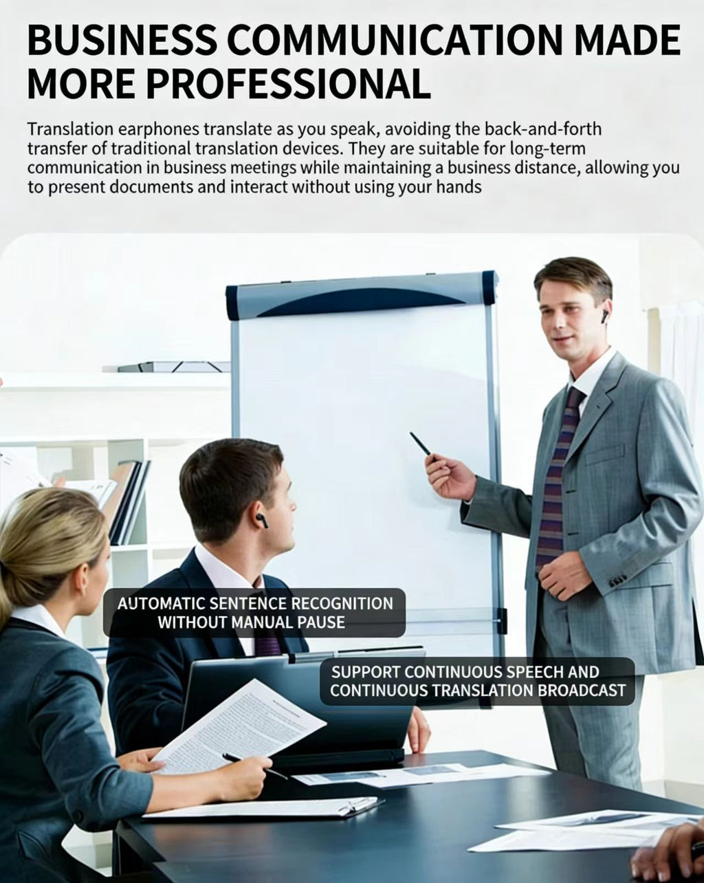 AI Smart Translation Bluetooth Earphones: Active Noise Cancellation (ANC), Supports Multilingual Real-Time Interpretation.