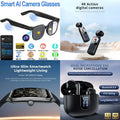 4-in-1 Smart AI Lifestyle Bundle: AI Camera Glasses + 4K Action Camera + Ultra-Slim Smartwatch + ENC Noise Canceling Earbuds